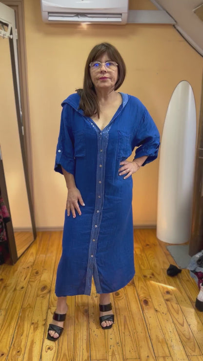 VESTIDO LINO DETALLES BRILLO